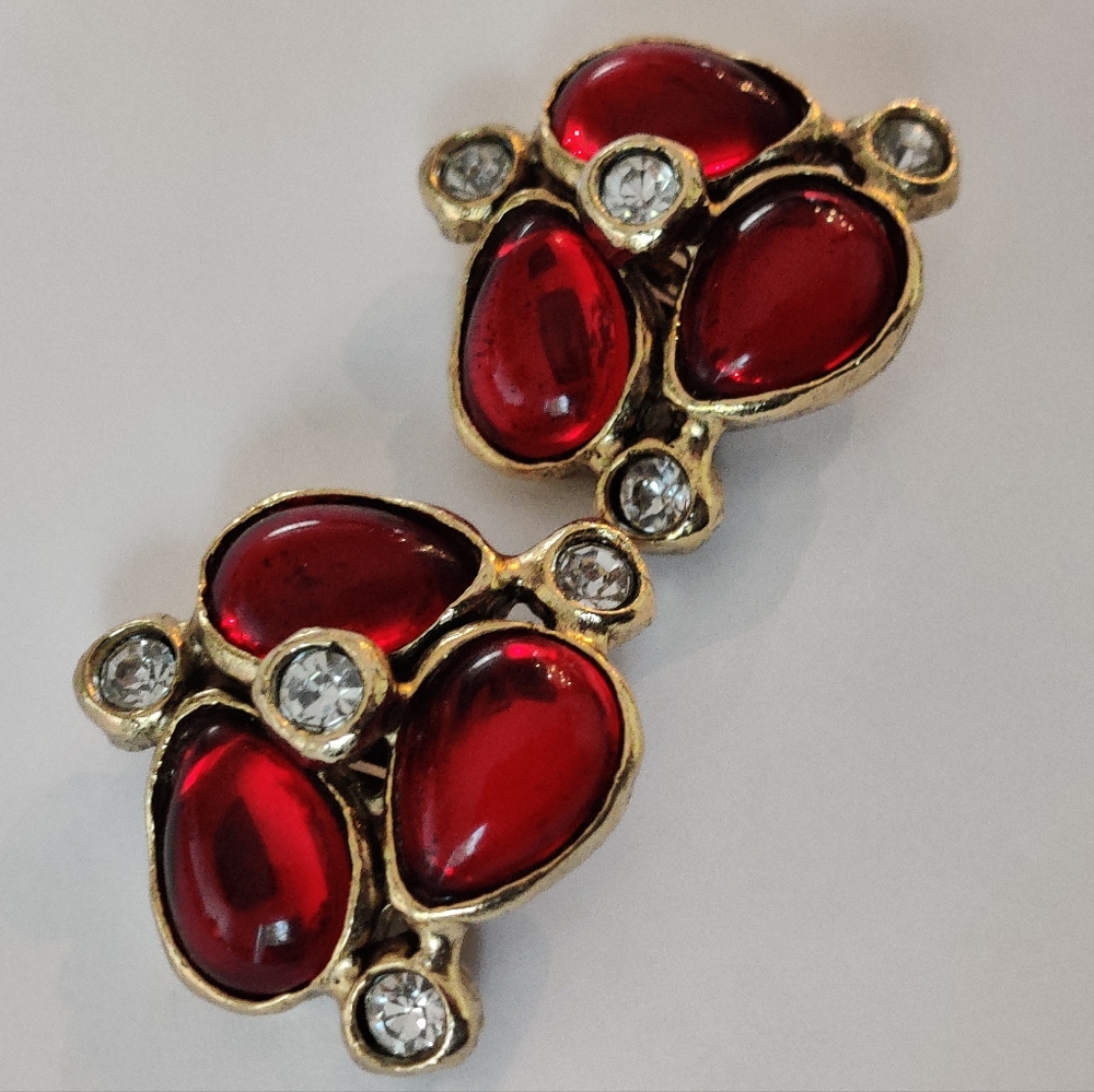 Mogul Red Poured Glass Cabochons Earrings